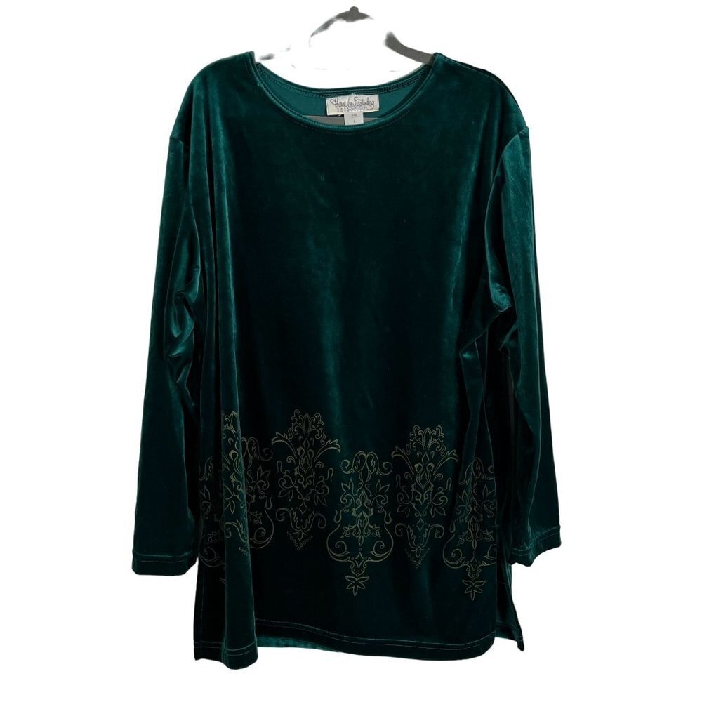 DVF Diane Von Furstenberg Vintage Velvet Long Sleeve Tunic Green Large